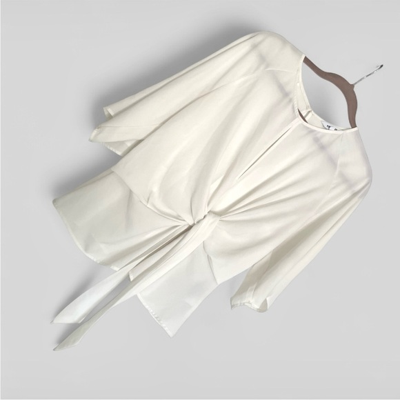Express | Women’s Tie Front Keyhole Blouse | Ivory - Picture 1 of 5